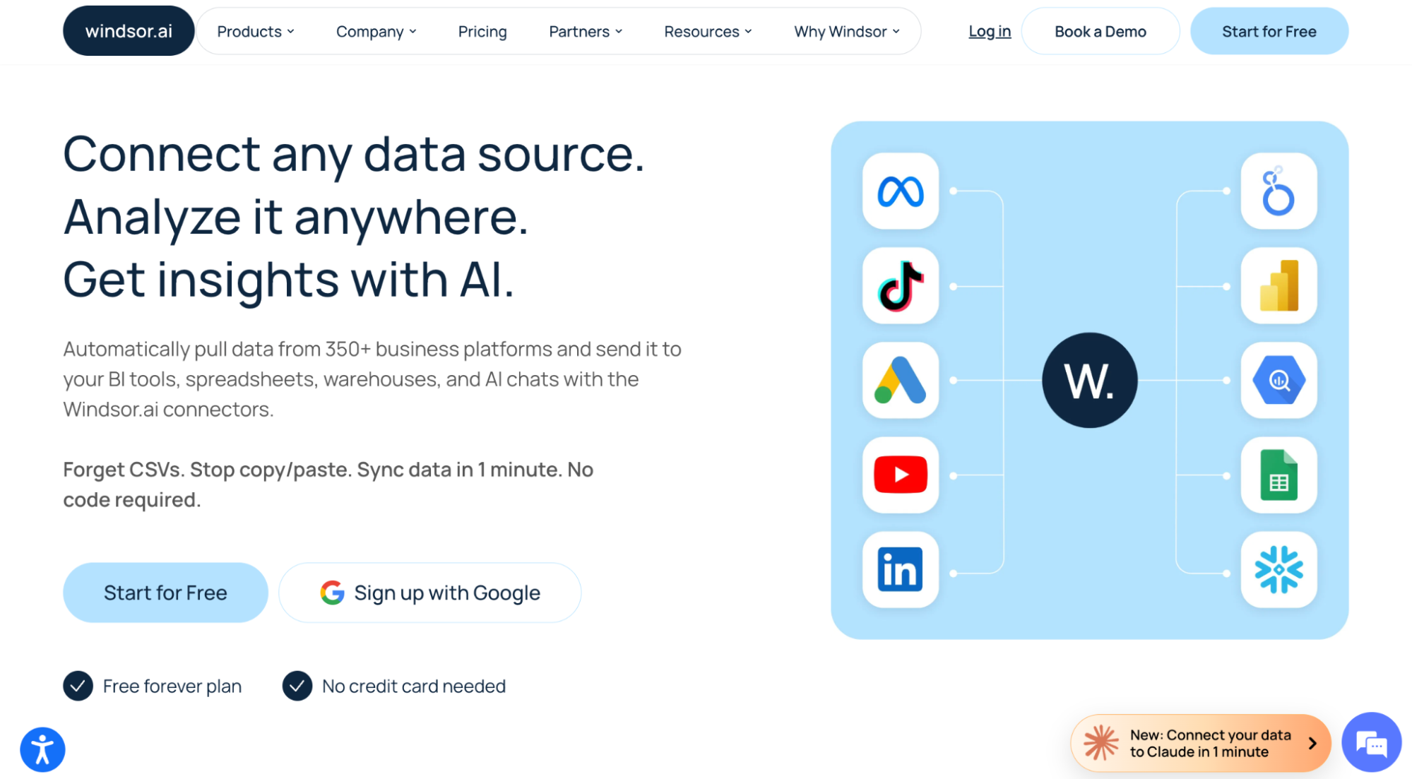 Windsor.ai data integration platform connecting 350+ marketing and advertising data sources