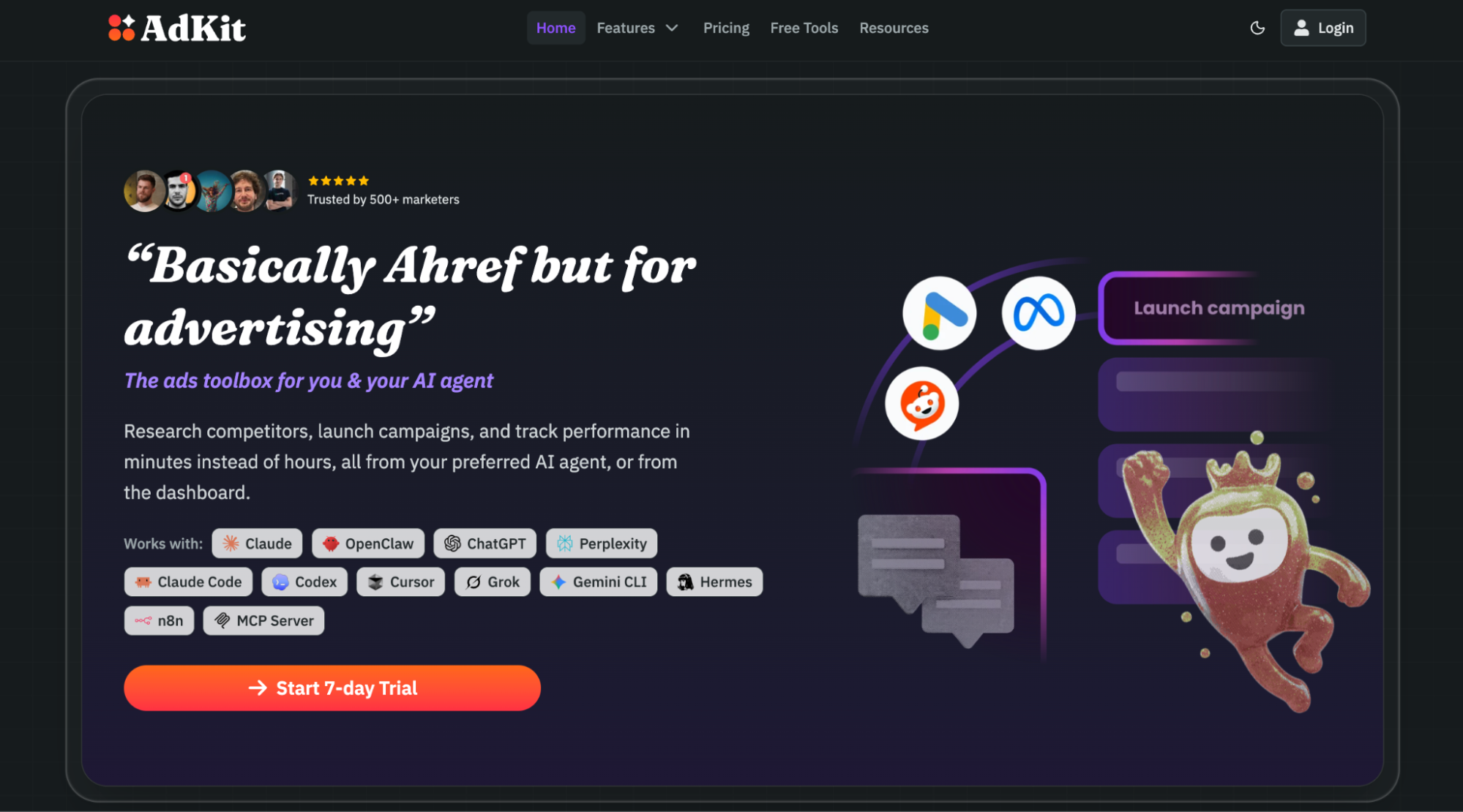 AdKit MCP Server for competitor ad research, ad generation, and campaign management
