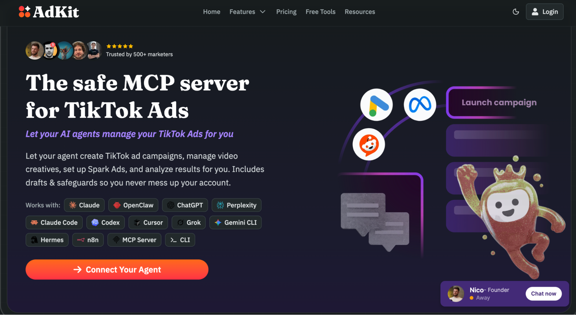 AdKit MCP Server for competitor ad research and campaign creation across TikTok and other platforms