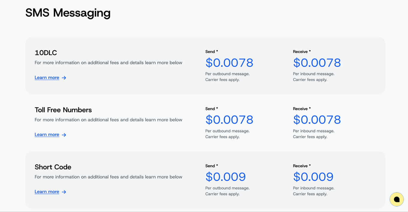 Sinch SMS pricing