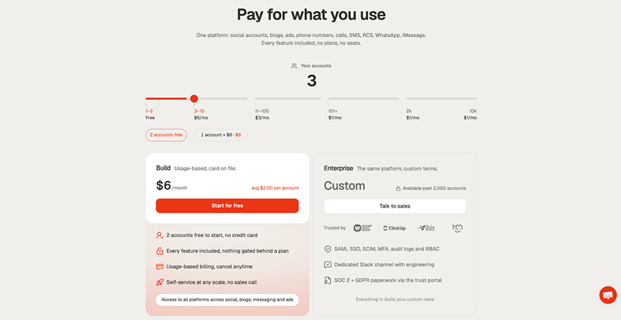 Zernio SMS API pricing