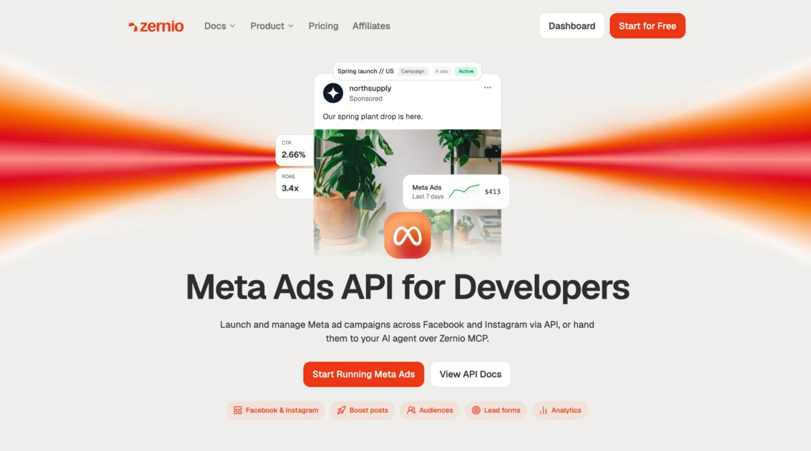 Zernio social media ads API for creating and managing ads on Meta, Google, TikTok, LinkedIn, Pinterest, X and OpenAI