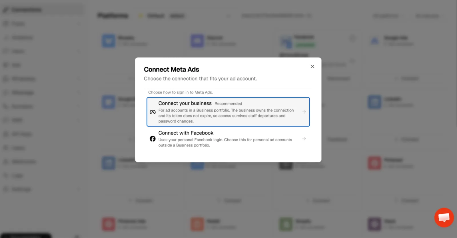 Connecting a Meta Ads account in the Zernio dashboard