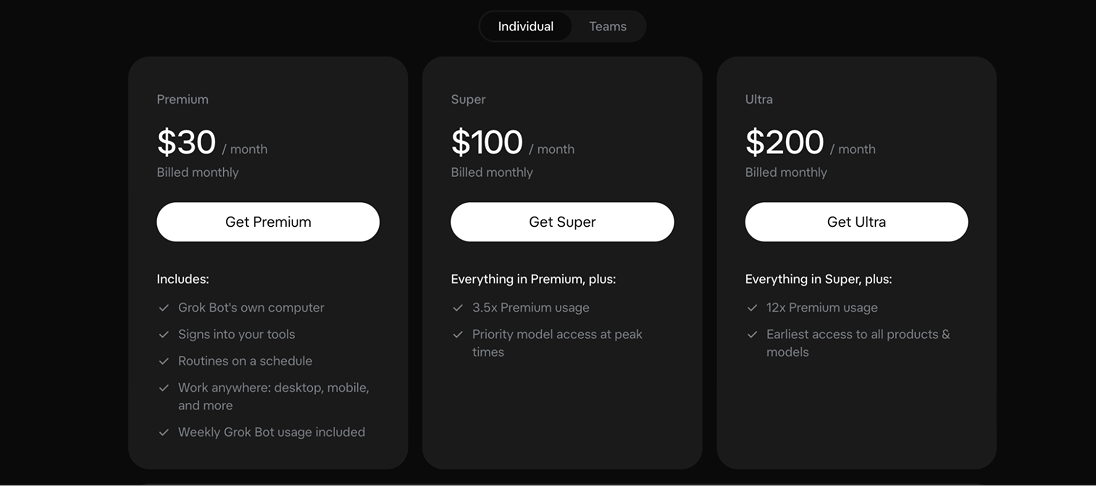Grok Bot pricing plans