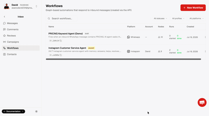 Building an Instagram DM automation in the Zernio Workflows builder