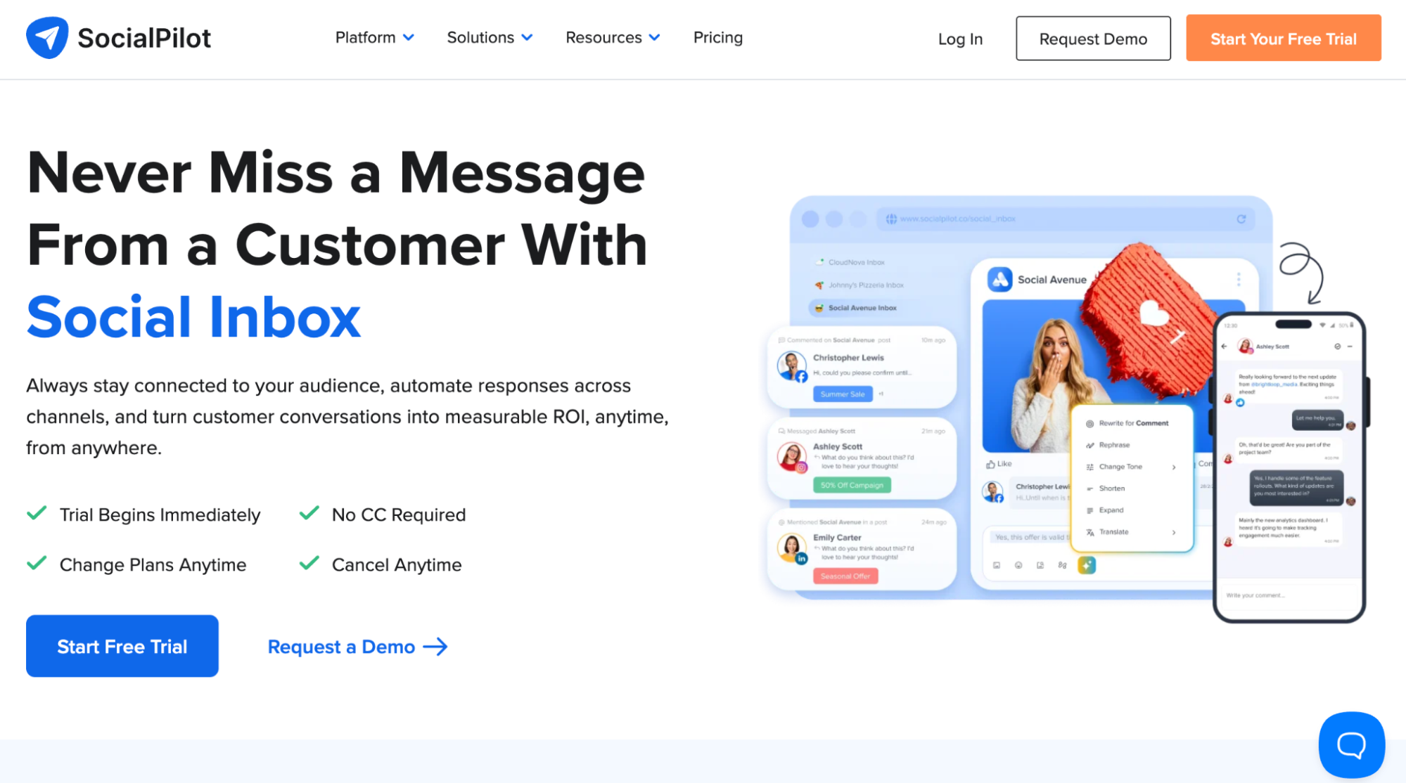 SocialPilot as a Manychat alternative with a unified social inbox and auto-DMs