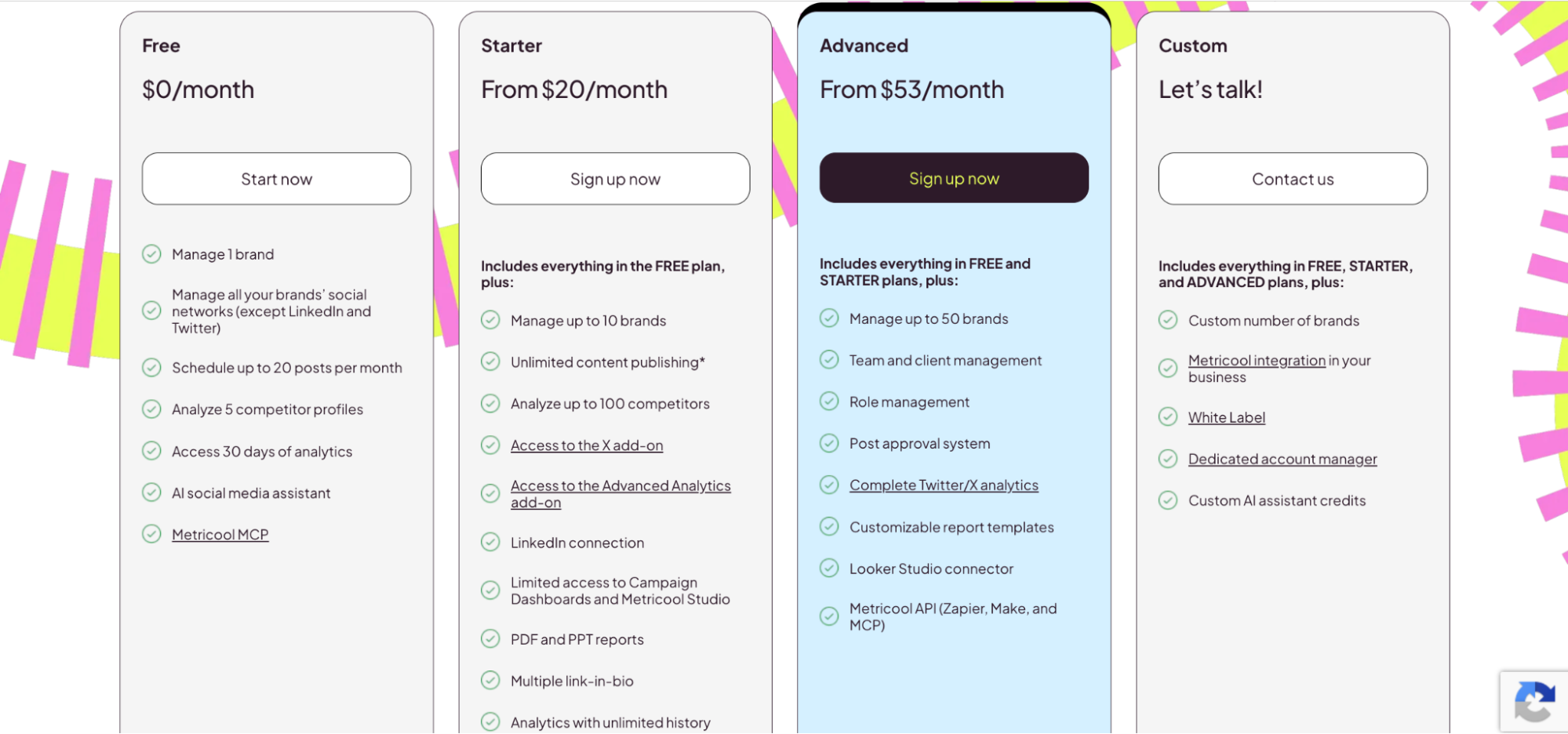 Metricool pricing