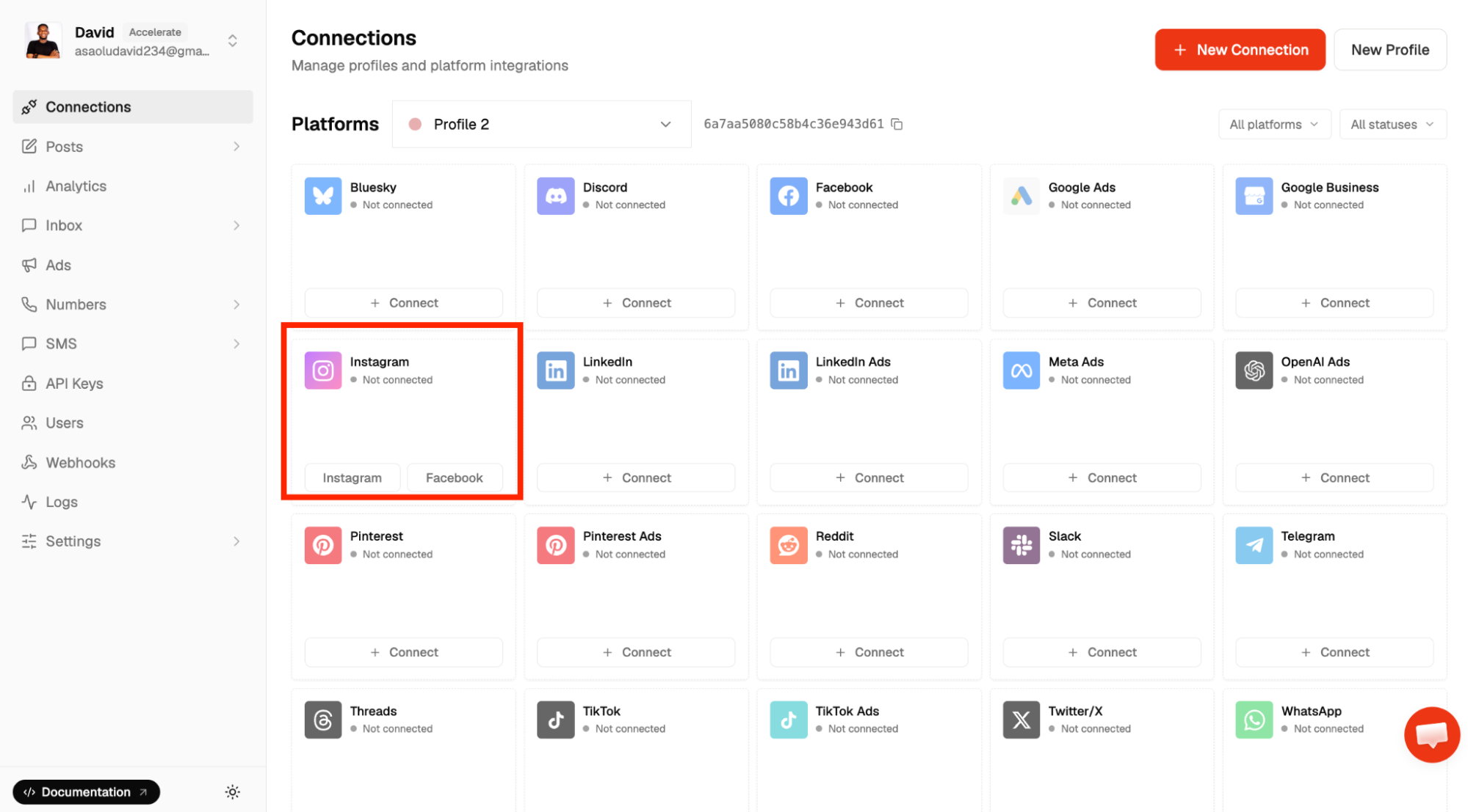 connect instagram with zernio