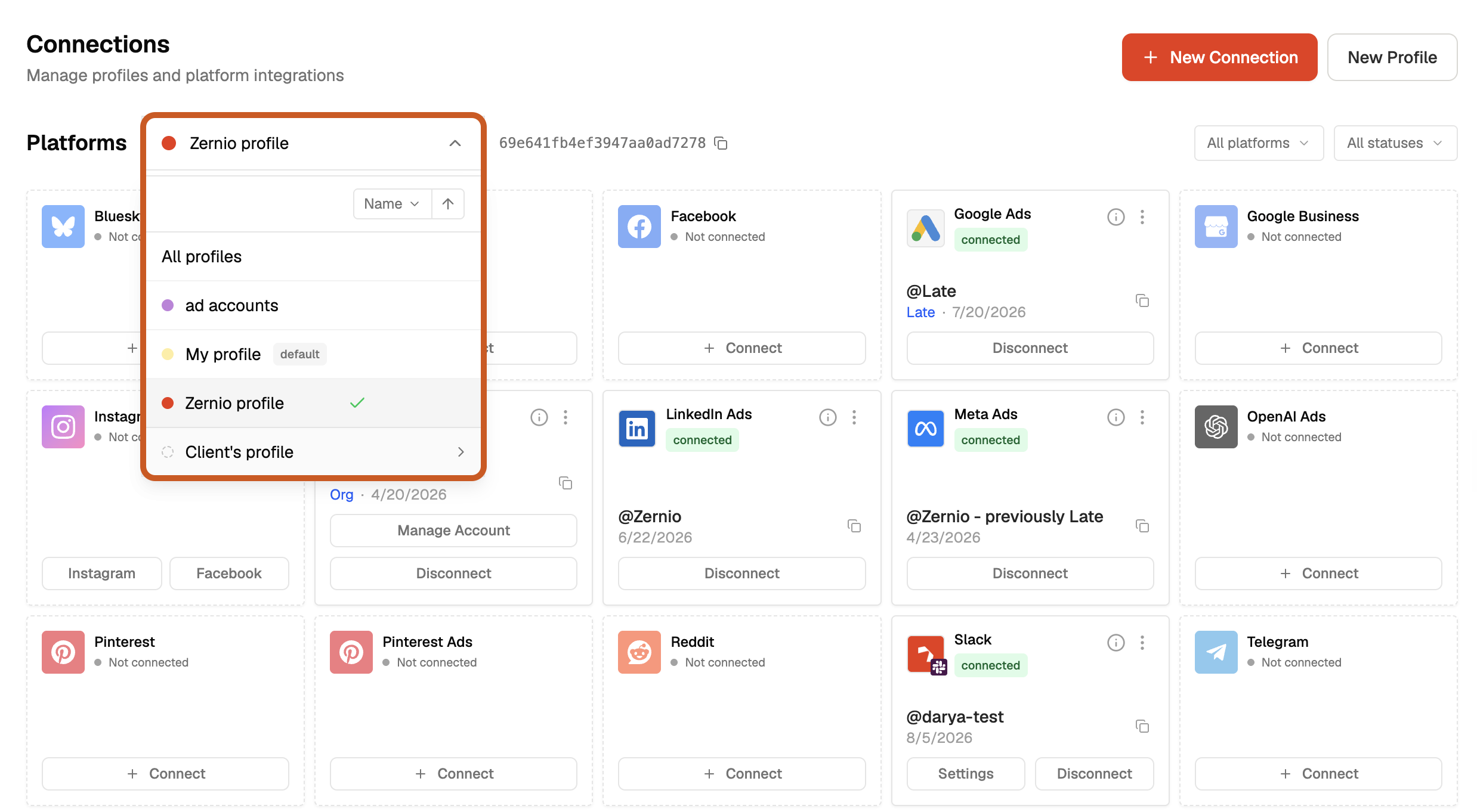 connect multiple instagram accounts to zernio