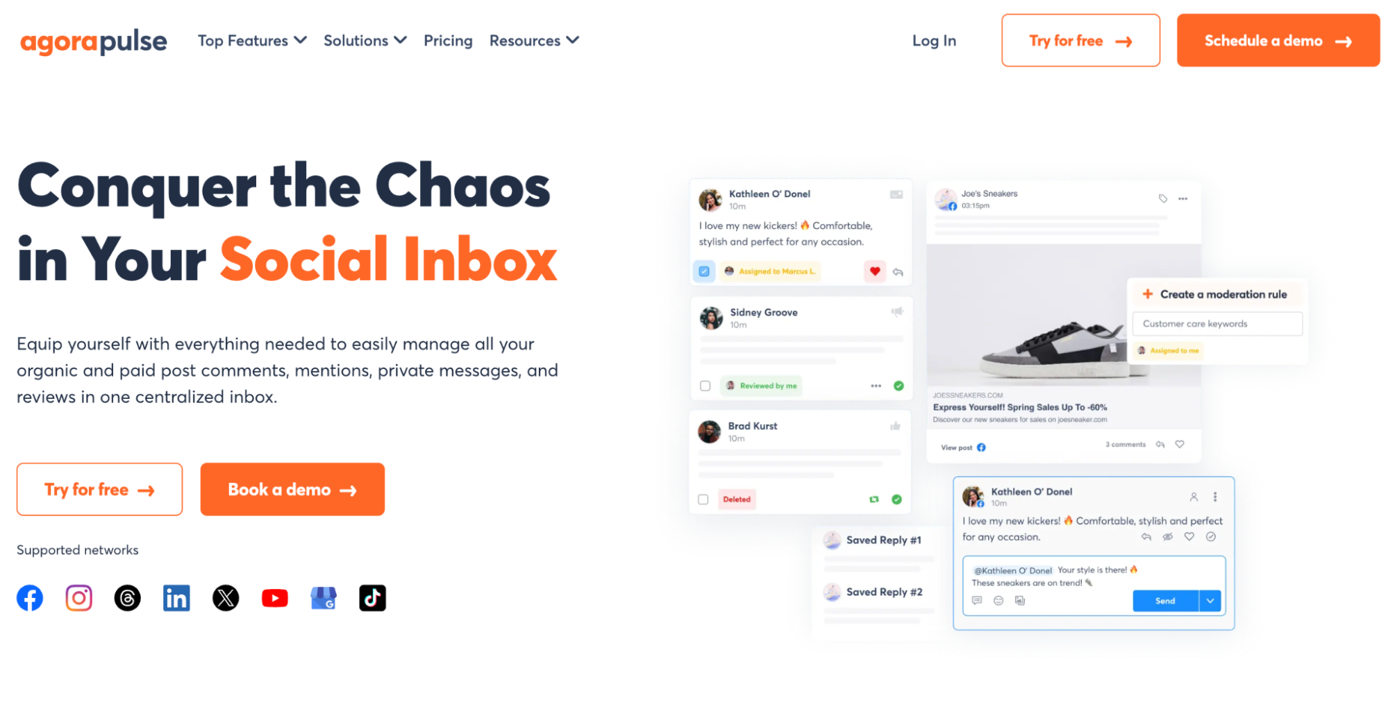 Agorapulse unified inbox for comments, mentions, private messages, and reviews