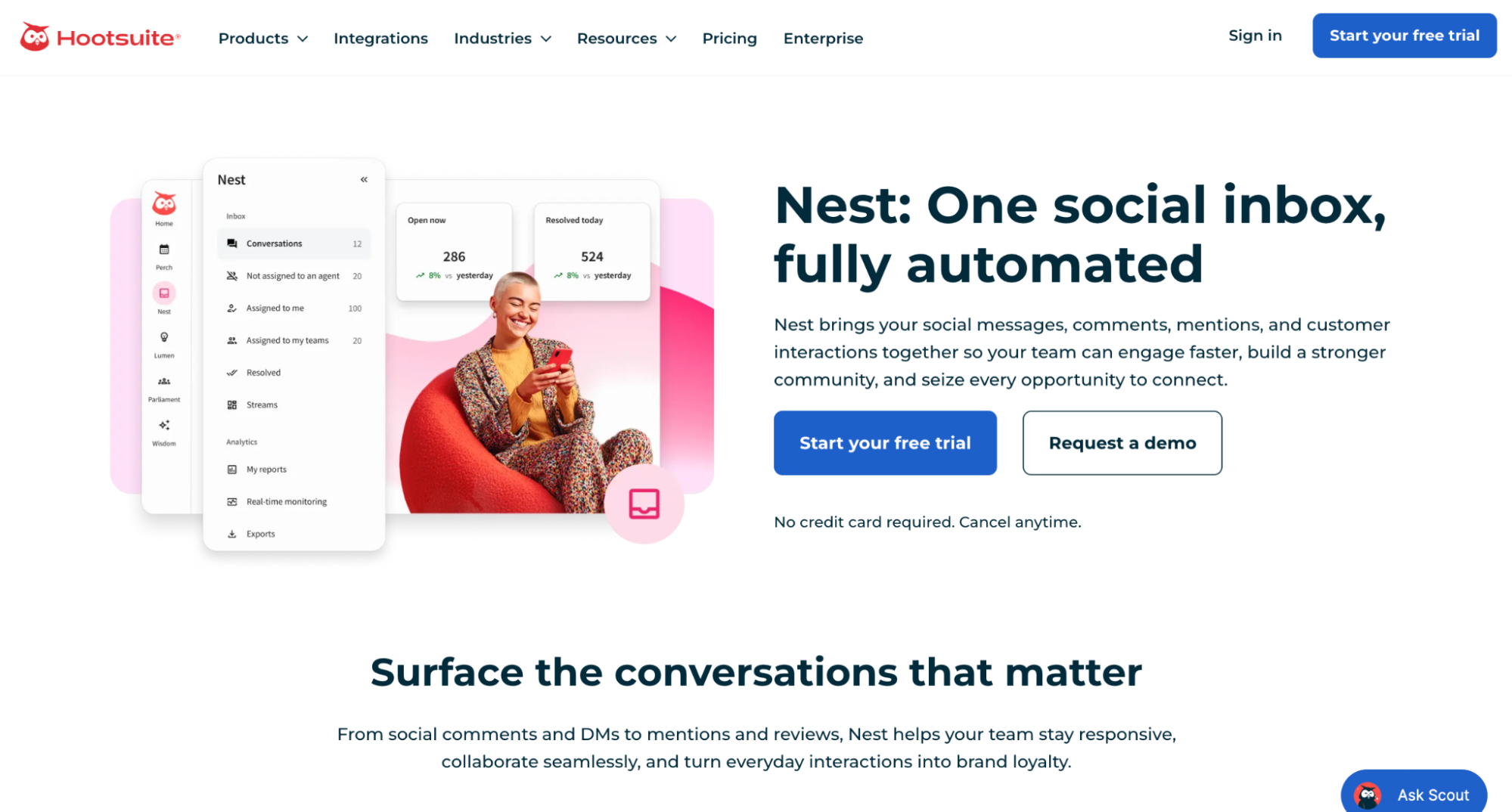 Hootsuite Nest social inbox for DMs, comments, reviews, and mentions