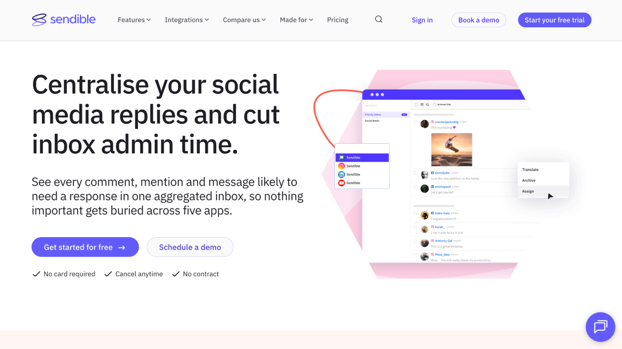 Sendible priority social inbox for comments, mentions, and messages
