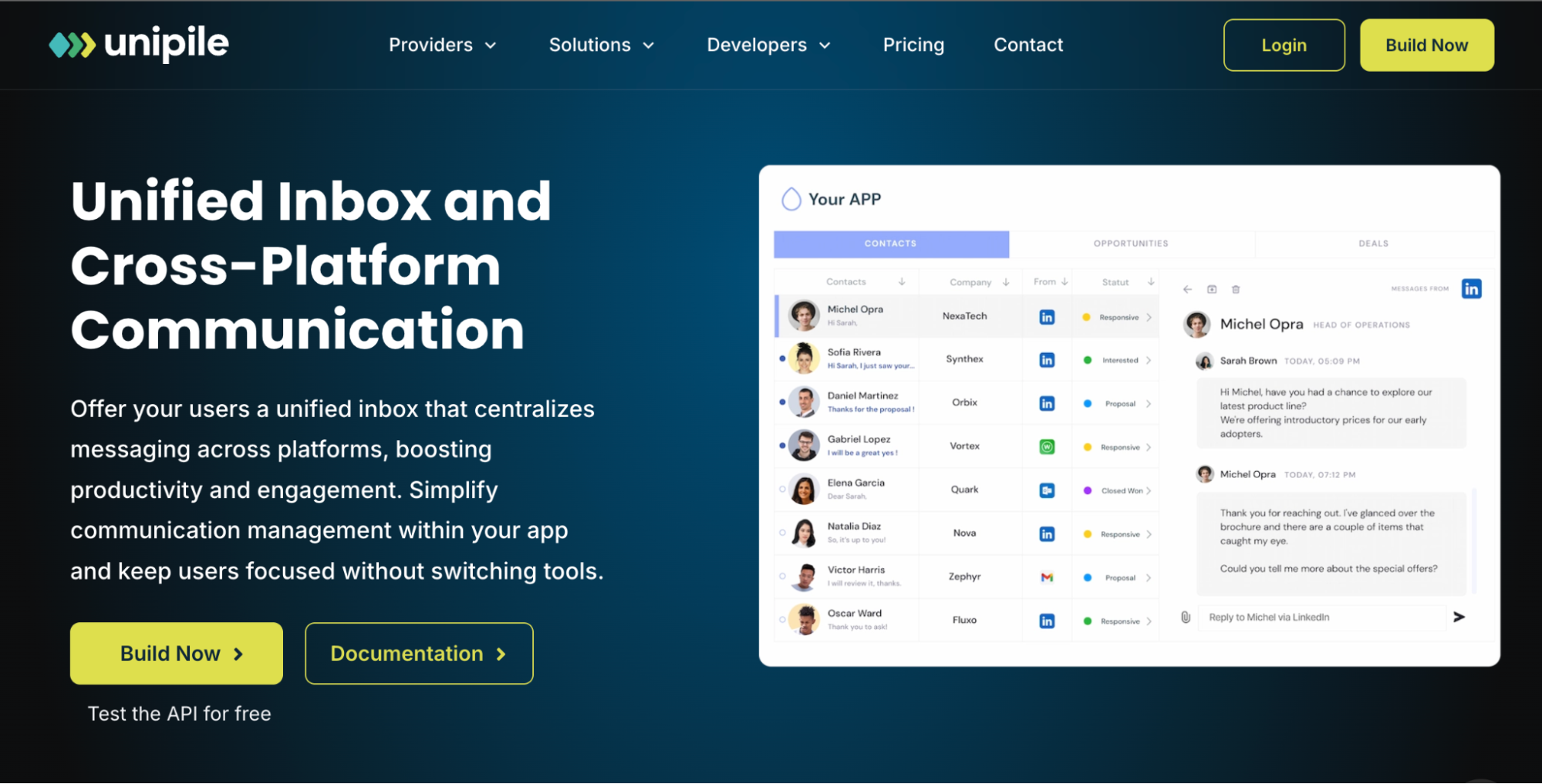 Unipile unified inbox for LinkedIn, WhatsApp, Instagram, Telegram, and email