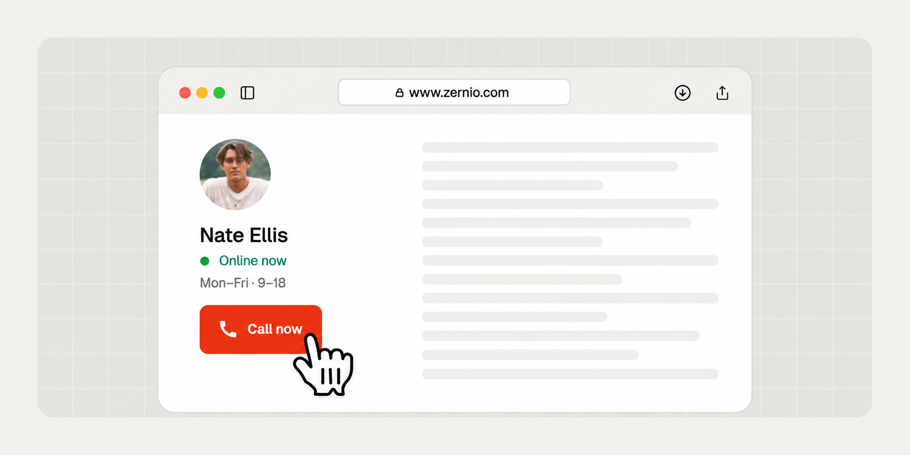 A Call now button inside a web app, placing a phone call from the browser