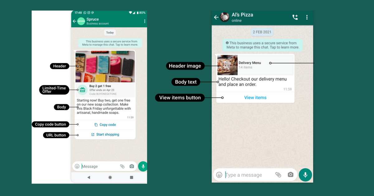 WhatsApp message template structure