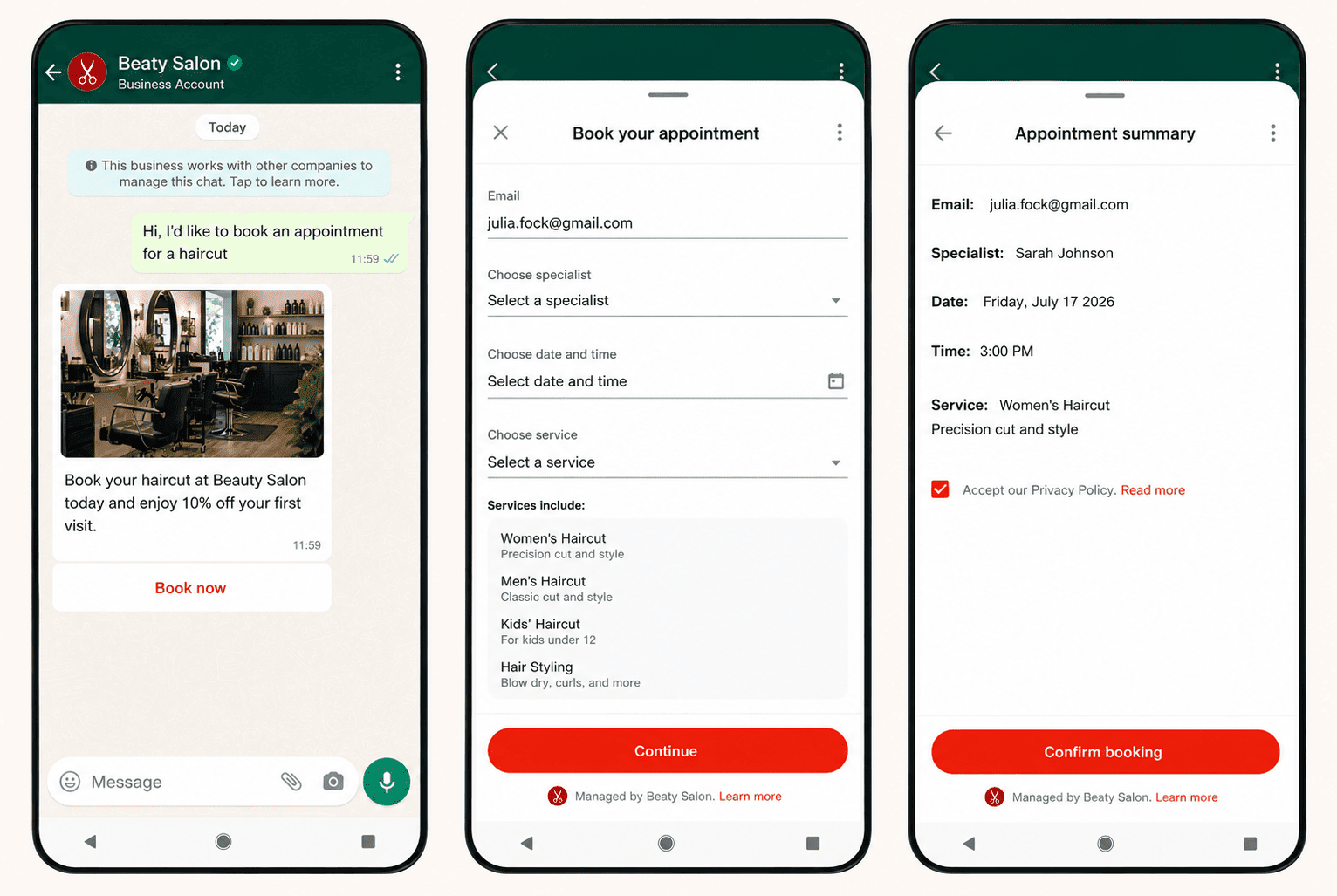 whatsapp flow for booking