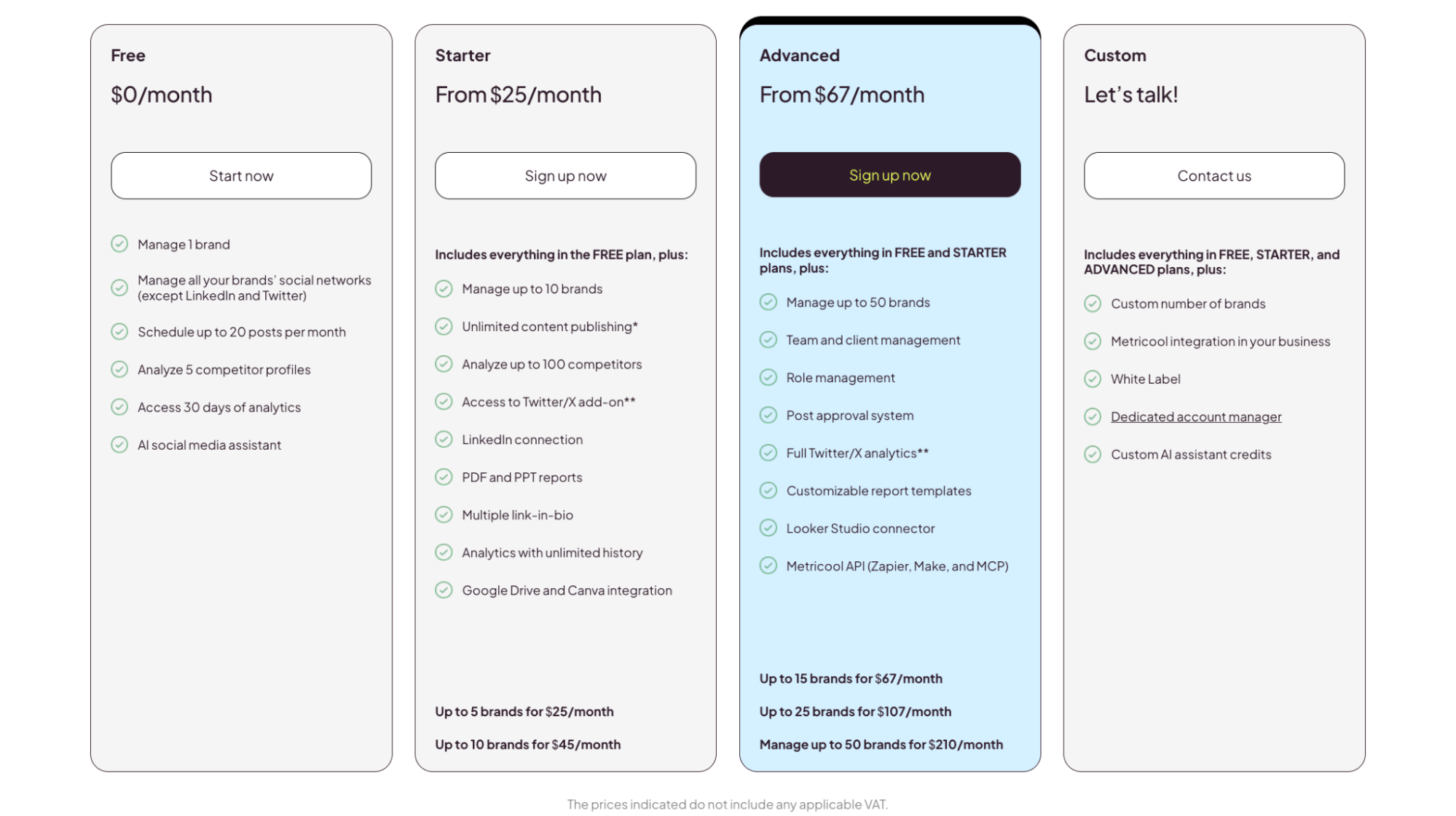 metricool pricing